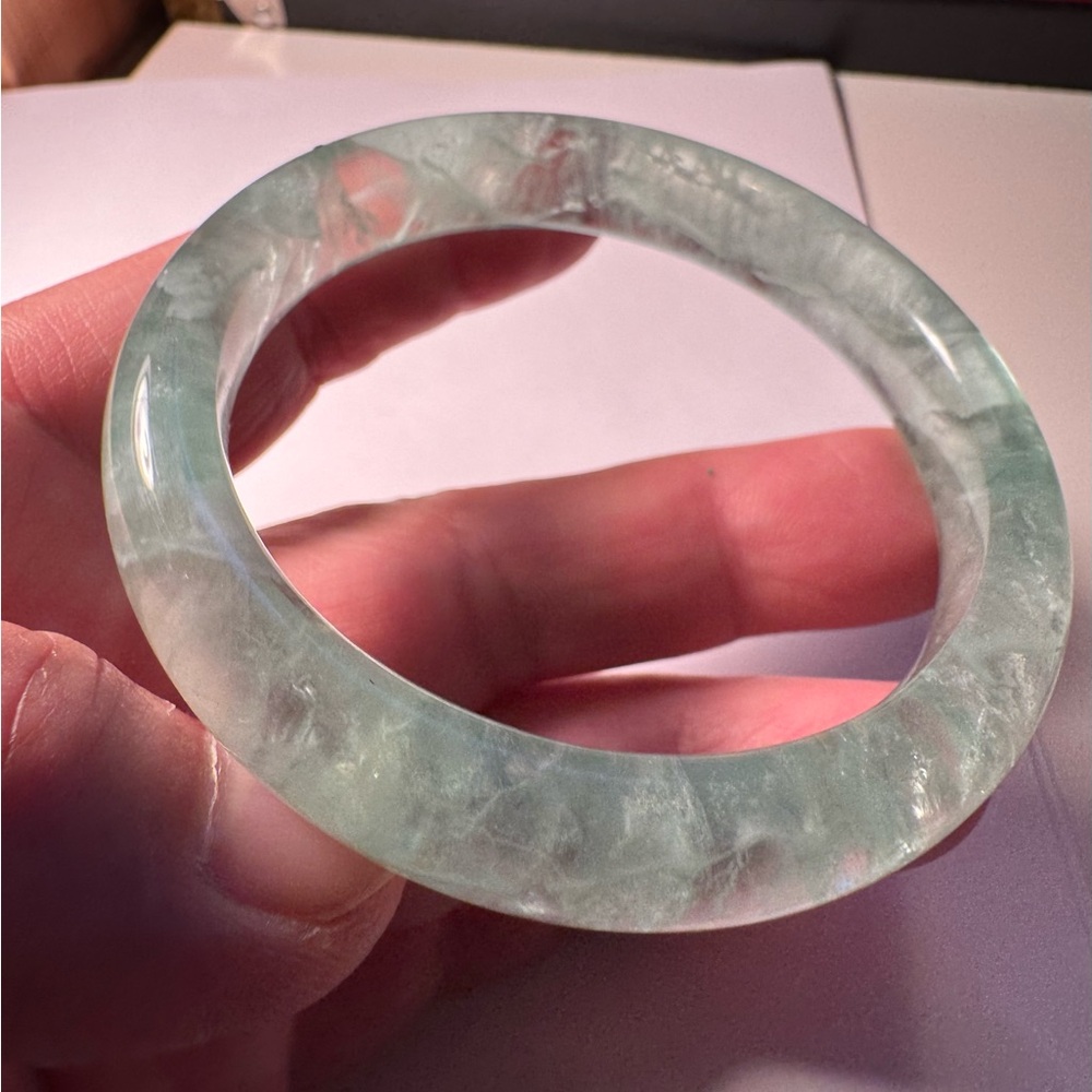 Translucent Light Green Stone Bangle Bracelet - W… - image 4